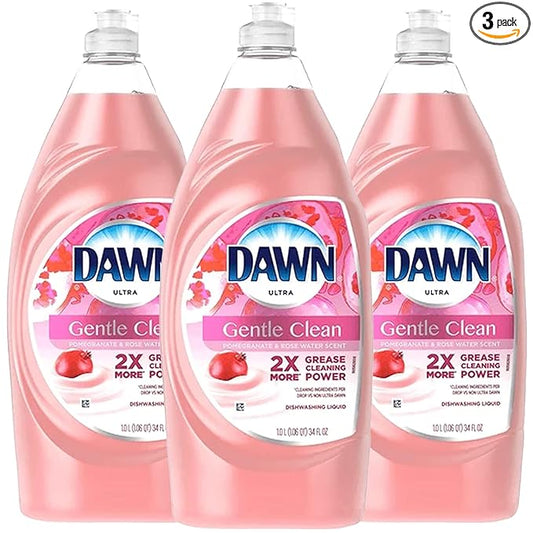 Dawn Ultra Gentle Clean Dishwashing Liquid Dish Soap, Pomegranate and Rose Water Scent, 34 Fl Oz (Pack of 3)