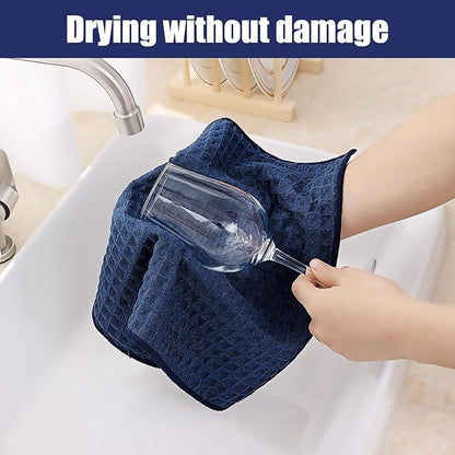 Homaxy Microfiber Waffle Weave Kitchen Dish Cloths, 12 x 12 Inch Ultra Absorbent and Solid Color Dish Towels for Kitchen Fast Drying Dishcloth for Washing Dishes, 6 Pack, Navy Blue