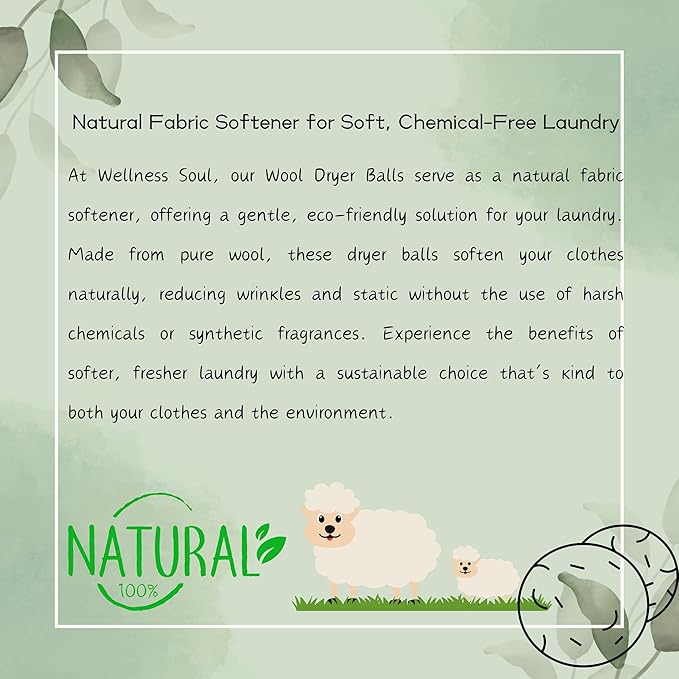 Wool Dryer Balls (Pack of 6) - Natural Fabric Softener, Reusable, Reduces Wrinkles, Saves Drying Time - Superior to Plastic Balls and Liquid Softener-Laundry Dryer Ball