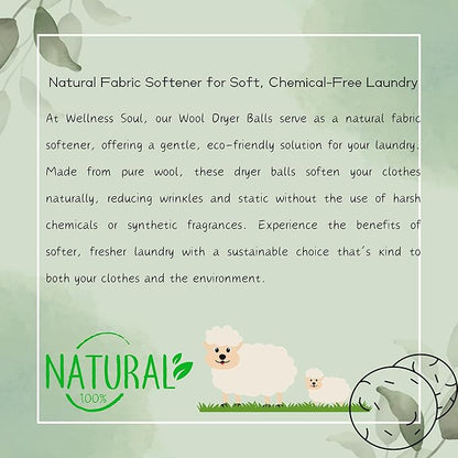 Wool Dryer Balls (Pack of 6) - Natural Fabric Softener, Reusable, Reduces Wrinkles, Saves Drying Time - Superior to Plastic Balls and Liquid Softener-Laundry Dryer Ball