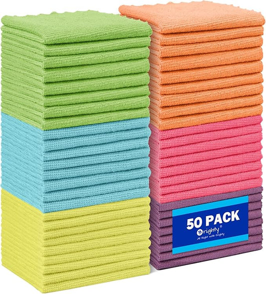 Orighty Microfiber Cleaning Cloth, 50 Pack Highly Absorbent Cleaning Supplies, Lint Free Kitchen Towels Cleaning Rags, Microfiber Towels for Cars, House, Window, 12x11 inch