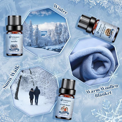 Essential Oils Winter Set,Premium Fragrance Essential Oils Gift Set for Diffuser, Soap & Candle Making Scents - Gingerbread,Warm Woollen Blanket, Balsam Fir, Snow Walk, Sleigh Ride