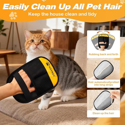 NSVNSV Pet Hair Removal Gloves, Ease of Removal Electrostatic Cat Dog Hair Remover Glove, Reusable Magic Brush Pet Hair Remover Tool for Clothing, Carpet, Sofa Gaps, Car Seat, Yellow, 2PCS