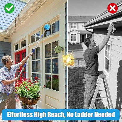 Cobweb Duster with Extension Pole - 8 FT Lightweight Stainless Steel Extendable Duster Ceiling Fan Duster for High Ceilings, Medium Stiff PET Bristle Spider Web Brush for Indoor/Outdoor Cleaning