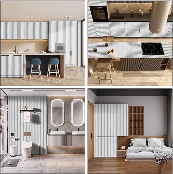 White Wood Slat Wallpaper - Peel & Stick Self-Adhesive (23.6" x 120"), Wood Effect Contact Paper for Walls, Removable DIY Wall Covering for Bedroom, Living Room & Accent Walls