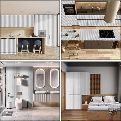 White Wood Slat Wallpaper - Peel & Stick Self-Adhesive (23.6" x 120"), Wood Effect Contact Paper for Walls, Removable DIY Wall Covering for Bedroom, Living Room & Accent Walls