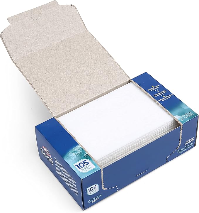 Clorox Fraganzia Fabric Softener Dryer Sheets, Wrinkle Reducing and Anti Static Laundry Dryer Sheets for Great Smelling Clothes, Softens Fabrics, Fresh Ocean Scent, 105 Count