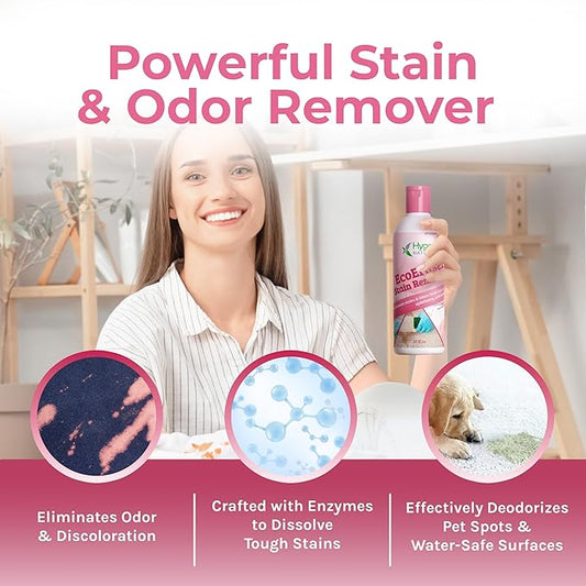 Hygea Natural EcoEraser - Enzyme Cleaner for Pet, Cat, & Dog Urine & Stains - Strong Stain & Odor Liquid Remover Deodorizing Spot Cleaner - Also For Messy Eaters Stain Treater (32 oz)