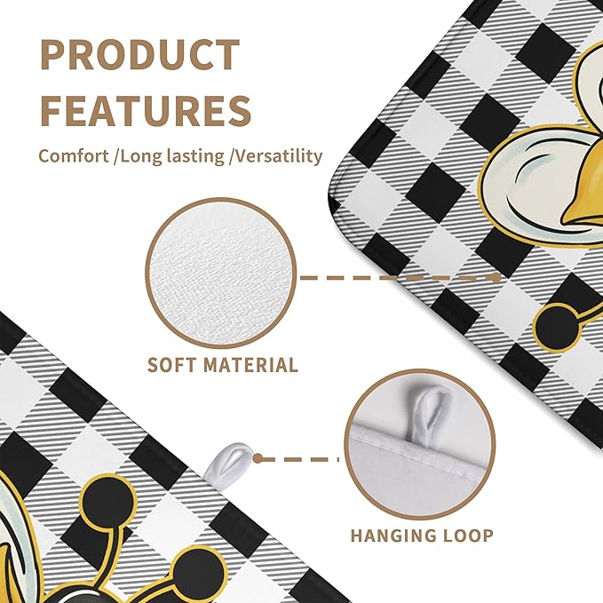 Bee Drying Mats for Kitchen Counter 18×24 Inch Black and White Buffalo Plaid Honey Bee Kitchen Drying Mats for Dishes Summer Microfiber Dish Pad Absorbent Dish Rack Mat