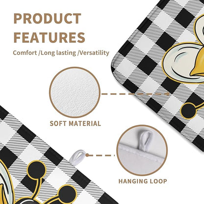 Bee Drying Mats for Kitchen Counter 18×24 Inch Black and White Buffalo Plaid Honey Bee Kitchen Drying Mats for Dishes Summer Microfiber Dish Pad Absorbent Dish Rack Mat