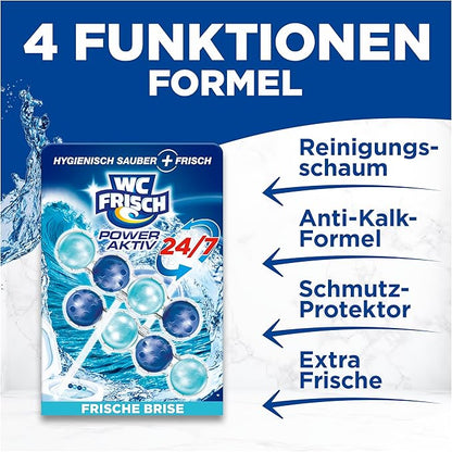 WC-Frisch Kraft Active Fragrance Rinser Fresh Breeze (2 x 50 g), Toilet Cleaner for Cleaning with Every Flush, Fragrance Stones for Long-Lasting Fresh Fragrance, + 50% Anti-limescale Effect