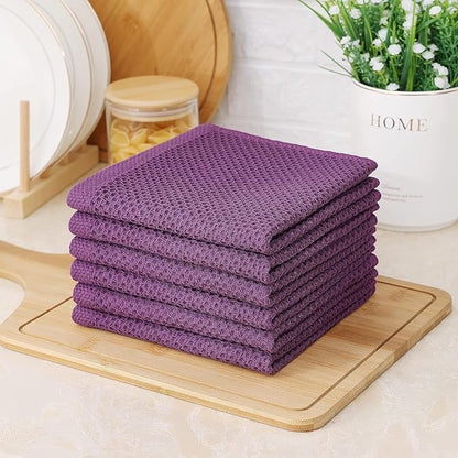 Kitinjoy 100% Cotton Kitchen Dish Cloths (12 X 12 Inches, Violet), 8 Pack Waffle Weave Ultra Soft Absorbent Dish Towels for Drying Dishes Quick Drying Kitchen Towels Dish Rags