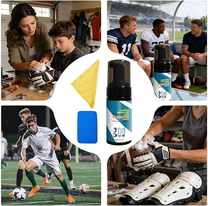 Soccer Gear Cleaning Foam – Sports Equipment Refresher Spray, Shin Guard Care Solution, Glove Wash Agent | Protective Pad Cleaner Formula for Football Training Accessories