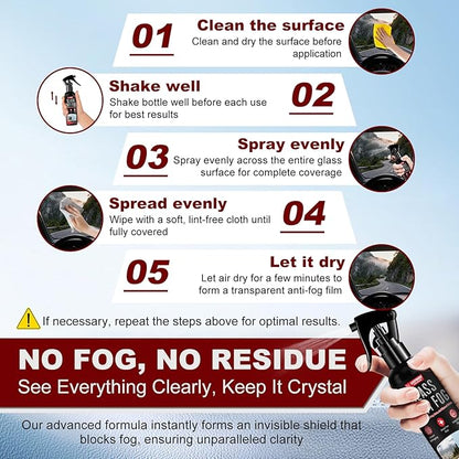 Anti Fog Spray for Glass & Windshield Defogger – 24H Long Lasting Prevention for Car, Mirrors, Windows, Goggles, Shower Door – Streak-Free & Instant Clear with Microfiber Towel, 120ml/4oz