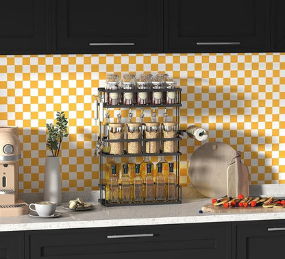 Modern Peel and Stick Wallpaper Orange and White Mosaic Checkered Contact Paper 17.7"x118" Self Adhesive Lattice Wallpaper Removable Decorative Wallpapers for Bedroom Countertops Cabinet Vinyl Roll