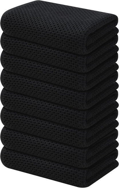 Kitinjoy 100% Cotton Waffle Weave Kitchen Hand Towels (13 x 28 Inches, Black), 8-Pack Super Soft and Absorbent Dish Towels for Drying Dishes