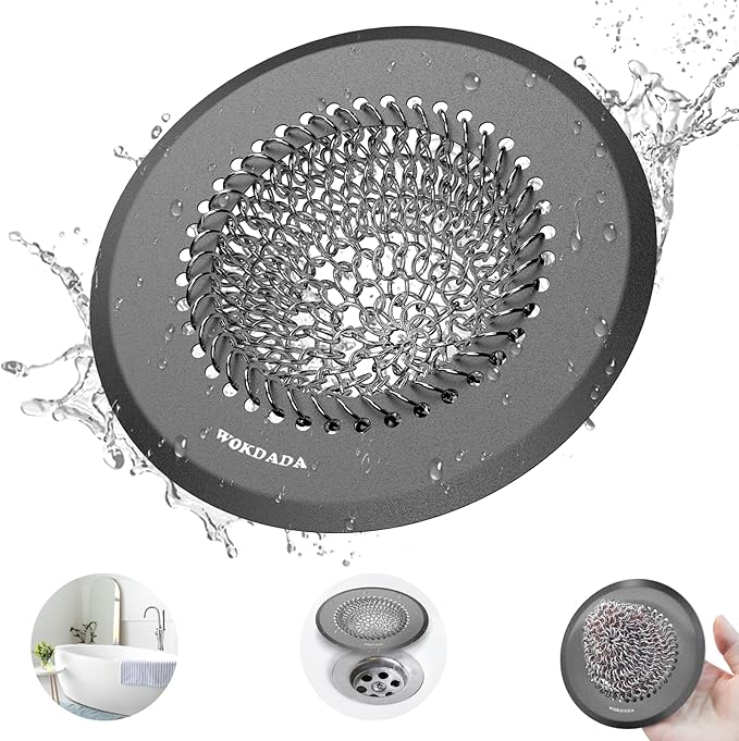 wokdada Bathtub Drain Hair Catcher: Fast Drainage Shower Version, Reversible 304 Stainless Steel Protector. Fits Pop-Up & Regular Bathroom Drains (Dark Gray)