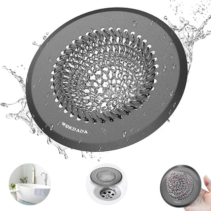 wokdada Bathtub Drain Hair Catcher: Fast Drainage Shower Version, Reversible 304 Stainless Steel Protector. Fits Pop-Up & Regular Bathroom Drains (Dark Gray)