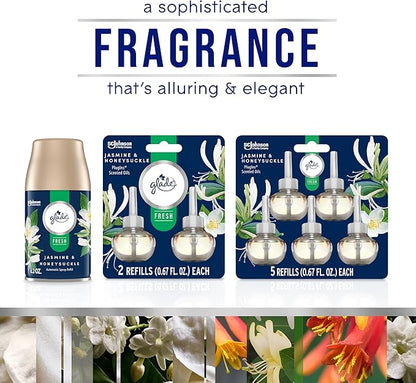 Glade PlugIns Refills Air Freshener, Jasmine & Honeysuckle, Scented and Essential Oils for Home and Bathroom, 0.67 Fl Oz, 5 Count