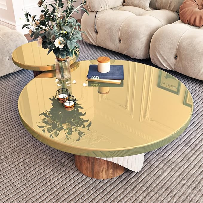 Wallercity 24''x315'' Shiny Metallic Gold Mirror Adhesive Sheets Vinyl Flexible Mirrors Wallpaper Peel and Stick Self Adhesive Mirror Contact Paper for Dresser Drawer Liner Waterproof Mirrors Stickers