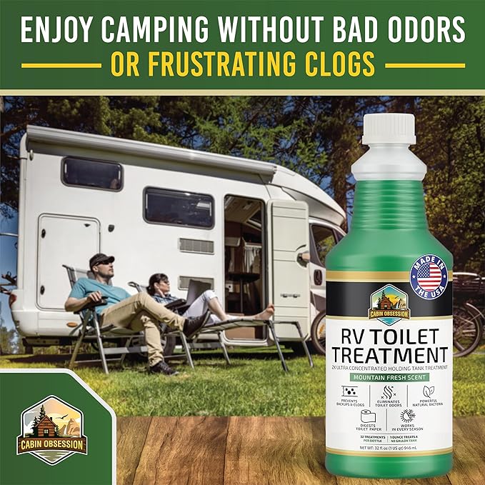 Cabin Obsession RV Toilet Treatment (32 oz) - 2x Ultra Concentrated Liquid RV Black Tank Treatment, Mountain Fresh Scent, 32 Treatments