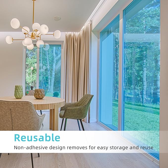 Filmgoo Window Privacy Film One Way Daytime Mirror Tint Treatments UV Heat Control Vinyl Stickers Sun Block Glass Paper Door Covering Reflective (Light Blue Silver, 29.5 Inch x 6.5 Feet)