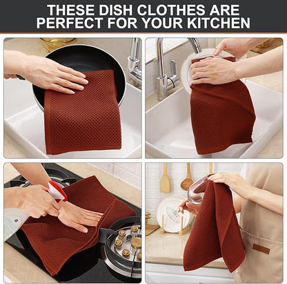Kitinjoy 100% Cotton Waffle Weave Kitchen Hand Towels, 6-Pack Super Soft and Absorbent Dish Towel for Drying Dishes (13 X 28 Inches, Rust)