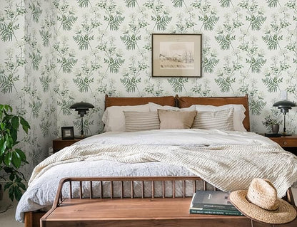 Timeet Green Floral Wallpaper Peel and Stick Floral Leaf Contact Paper 16.14"x393.7" Green White Flower Wallpaper Removable Self Adhesive Wall Paper for Walls Covering