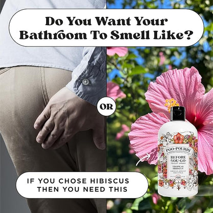 Poo-Pourri Before-You-Go Toilet Spray Refill, Tropical Hibiscus, 16 Fl Oz, Up to 800 Uses, Bathroom Odor Deodorizer with Essential Oils for Home or Work, Hibiscus, Apricot and Citrus Scent