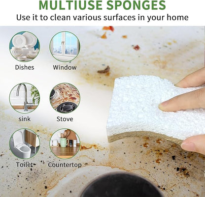 16 Pack Biodegradable Natural Kitchen Sponge - Compostable Cellulose and Coconut Walnut Scrubber Sponge - Eco Friendly Sustainable Sponges for Dishes