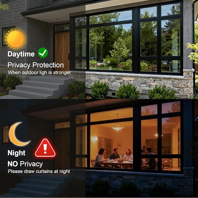 One Way Window Privacy Film See Out Not in, Window Tint for Home, Reflective Mirror Glass Windows Coverings Sun Heat UV Blocking, Black-Silver, 29.5 Inch x 157.4"