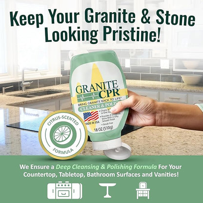 Granite CPR Cleaner & Polish Can Be Used Daily On Granite, Marble, Quartz & Corian. Leaves A Gorgeous Streak-Free Shine & Silky Smooth Finish. Cleans & Polishes All Stone Countertops In One Easy Step.