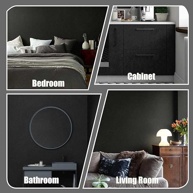 HeloHo Solid Black Wallpaper Matte Textured Peel and Stick Wall Paper Modern Self Adhesive Removable Waterproof Contact Paper for Living Room Bedroom Decor 78.7"X17.3"
