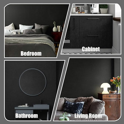 HeloHo Solid Black Wallpaper Matte Textured Peel and Stick Wall Paper Modern Self Adhesive Removable Waterproof Contact Paper for Living Room Bedroom Decor 78.7"X17.3"