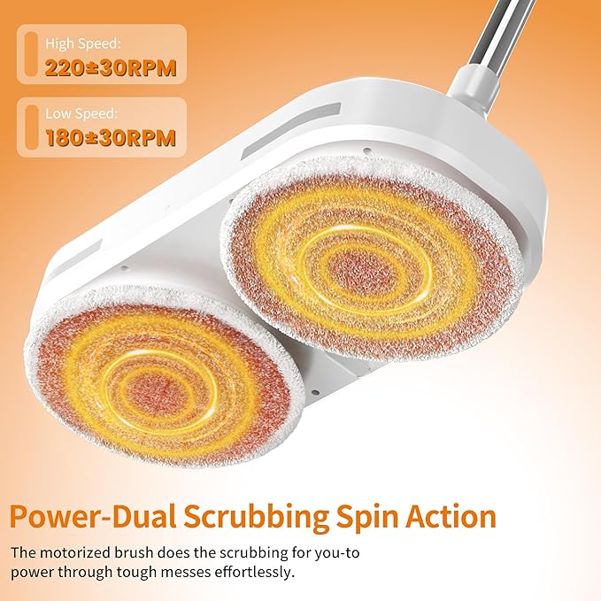 Adjustable Cordless Electric Spin Mop with self-propelled water sprayer/8000mAh Battery/LED Headlight,self-propelled design with 6 Washable mop Pads for Hardwood, Tile Floors, Quiet Cleaning/Waxing