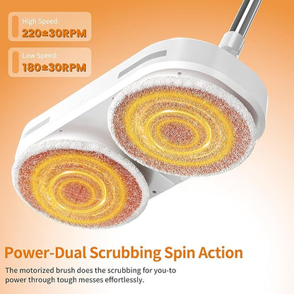 Adjustable Cordless Electric Spin Mop with self-propelled water sprayer/8000mAh Battery/LED Headlight,self-propelled design with 6 Washable mop Pads for Hardwood, Tile Floors, Quiet Cleaning/Waxing