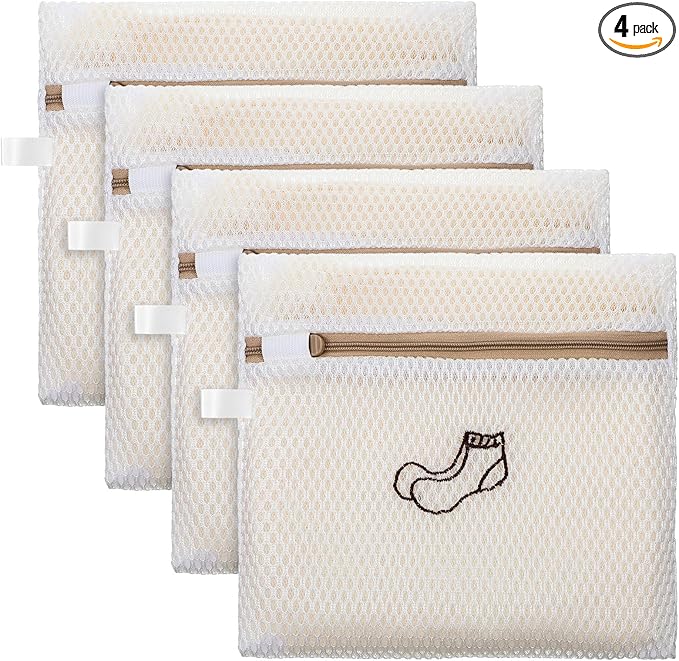 4 Pcs 7.87×7.09 Inch Small Mesh Laundry Bags for Socks, Durable Polyester Lingerie Delicates Bag for Washing Machine, Useful for Masks, Underwear (4 Sock Laundry Bag)