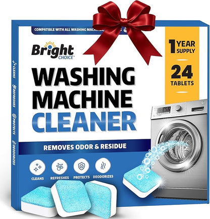 Washing Machine Cleaner Tablets 24 Pack - Deep Cleaning Tablets for Front & Top Load, Works With HE Washers, Removes Residue, Odor & Pet Hair - 12 Month Supply of Washer Cleaner Descalers, Septic Safe