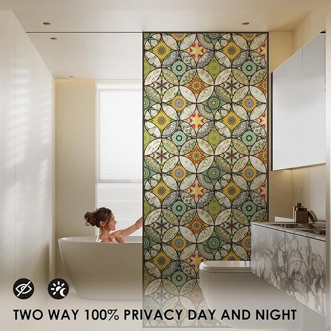 DKTIE Static Cling Decorative Window Film with Installation Tools Non Adhesive Privacy Film Stained Glass Window Film for Bathroom Shower Door Heat Cotrol Anti UV 17.7 x 118.1 Inch