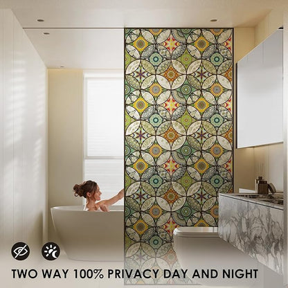 DKTIE Static Cling Decorative Window Film with Installation Tools Non Adhesive Privacy Film, Stained Glass Window Film for Bathroom Shower Door Heat Cotrol Anti UV, 17.7 x 78.7 Inch