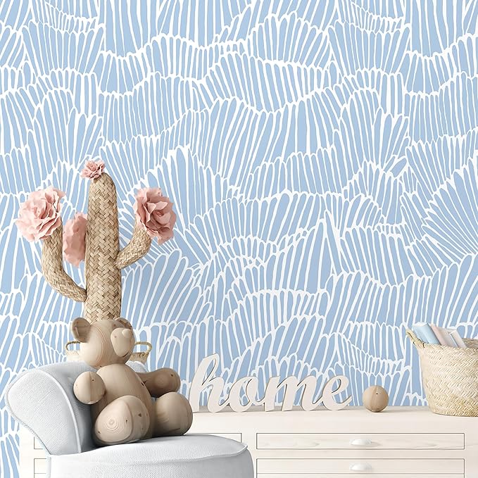 Guvana Blue Wallpaper Peel and Stick Modern Blue and White Contact Paper Coastal Wallpaper Boho Striped Removable Waterproof Wall Paper for Bathroom Laundry Living Room Accent Wall Decor 17.3"×394"