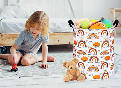 19.7 Inch Round Laundry Clothes Hamper Laundry Basket with Handles,Storage Organizer Bins Laundry Gift Basket for Room, Bedroom Decor (Rainbow)
