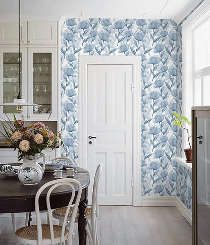 Heroad Brand 16.1"x393" Boho Floral Peel and Stick Wallpaper Blue Flowers Contact Paper for Cabinets Waterproof Removable Self Adhesive Wallpaper Drawer Liner Decoration Paper for Walls