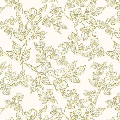Ismoon Floral Wallpaper Peel and Stick Vintage Flower Beige and Gold Contact Paper for Cabinet Textured Removable Self Adhesive Vinyl Wallpaper for Bedroom 17.3x393in