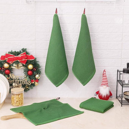 Kitinjoy 100% Cotton Kitchen Dish Cloths (12 X 12 Inches, Grass Green), 6 Pack Waffle Weave Ultra Soft Absorbent Dish Towels for Drying Dishes Quick Drying Kitchen Towels Dish Rags