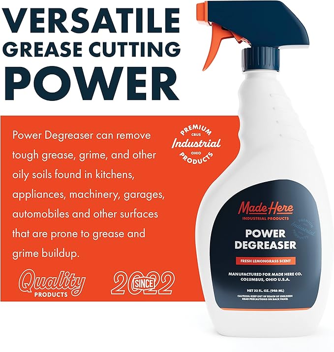 Made Here Co. Professional Strength Degreaser for Kitchens, Industrial pH Neutral and Biodegradable Easy Spray & Wipe,Lemongrass Scent,Safely Responsible for People and Environment,packaging may vary