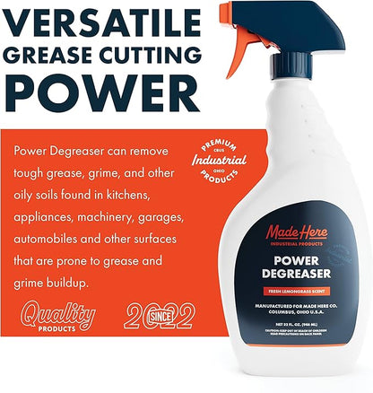 Made Here Co. Professional Strength Degreaser for Kitchens, Industrial pH Neutral and Biodegradable Easy Spray & Wipe,Lemongrass Scent,Safely Responsible for People and Environment,packaging may vary