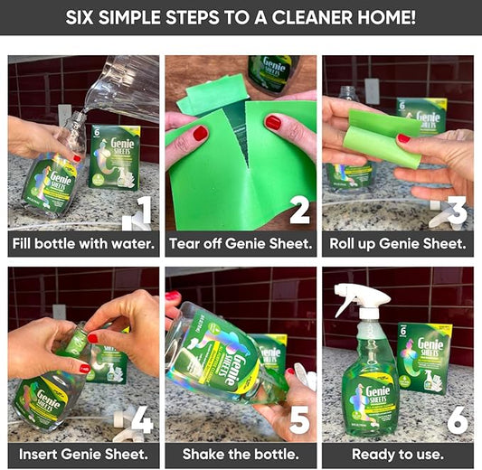 Genie Sheets All Purpose Cleaner | 1 Bottle with Sprayer + Concentrate Makes 6 24oz Refills | Professional-Strength | Just Add Water | Sustainable Eco-Friendly Plant-Based