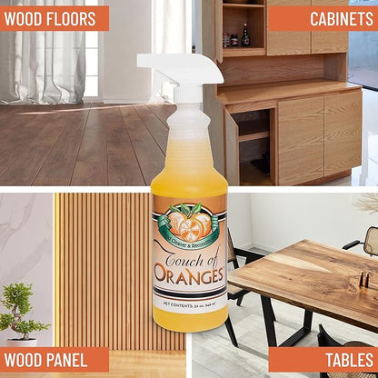 Touch Of Oranges 32 Oz Wood Cleaner & Polish Spray Real Orange Oil Luster Finish, Clean Kitchen Cabinets, Hardwood Floor and All Wood, Restorer, Conditioner