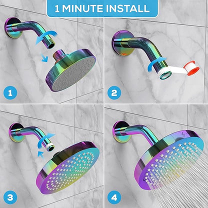 SparkPod Shower Head - High Pressure Rain - Premium Quality Luxury Design - Easy Clean Adjustable Replacement for Your Bathroom Shower Heads (Radiant Rainbow, 6 Inch Round)